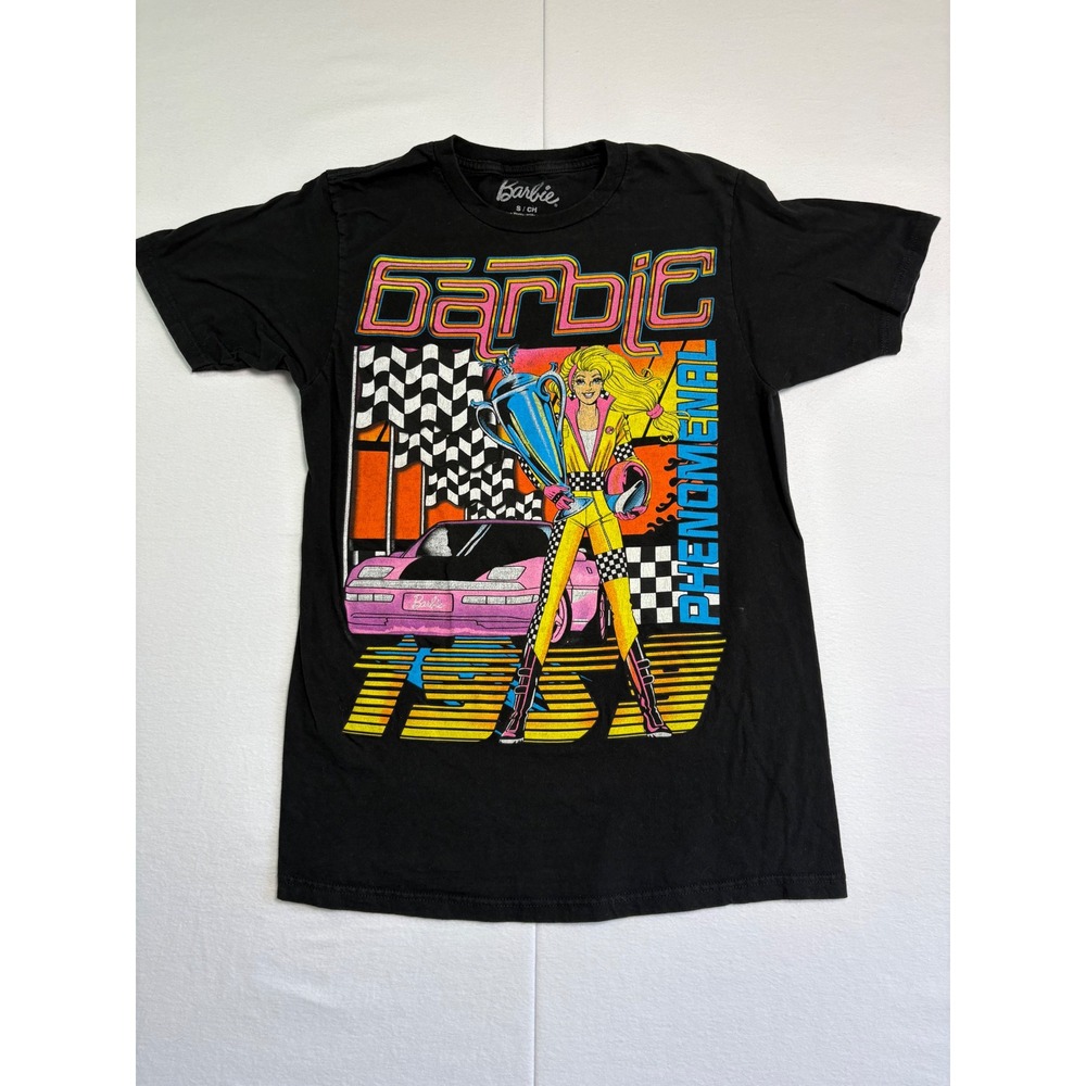 Barbie Phenomenal Race Car Graphic Tee Black Kids Small S Short Sleeve Cotton